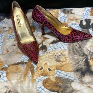 Demonia sparkle animal print pointy heels
